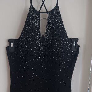 Chica's Nites Black Beaded Halter Full Length Formal Dress US Size M